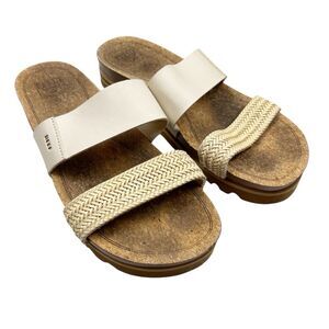 Reef Womens Cushion Vista Hi Ivory Faux Leather Wedge Slide Sandals Size 10